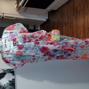 New Studio Thirty-Six Floral Sheer Short Sleeve Long Kimono Duster Swim Cover up